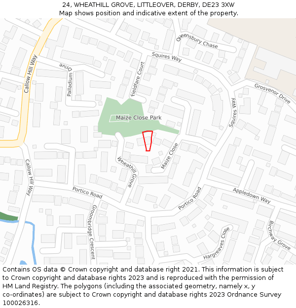 24, WHEATHILL GROVE, LITTLEOVER, DERBY, DE23 3XW: Location map and indicative extent of plot