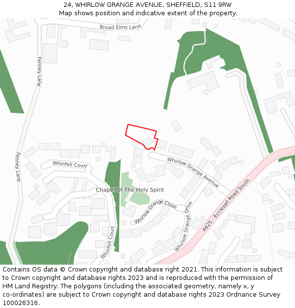 24, WHIRLOW GRANGE AVENUE, SHEFFIELD, S11 9RW: Location map and indicative extent of plot