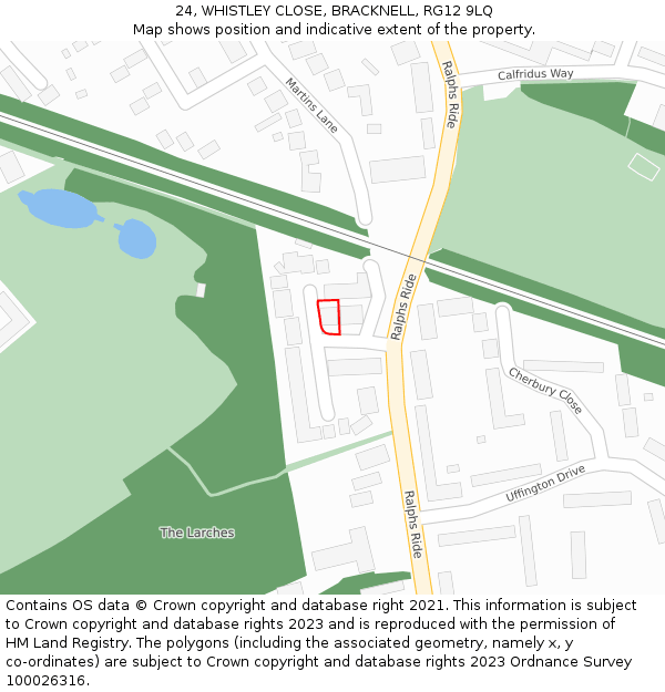 24, WHISTLEY CLOSE, BRACKNELL, RG12 9LQ: Location map and indicative extent of plot