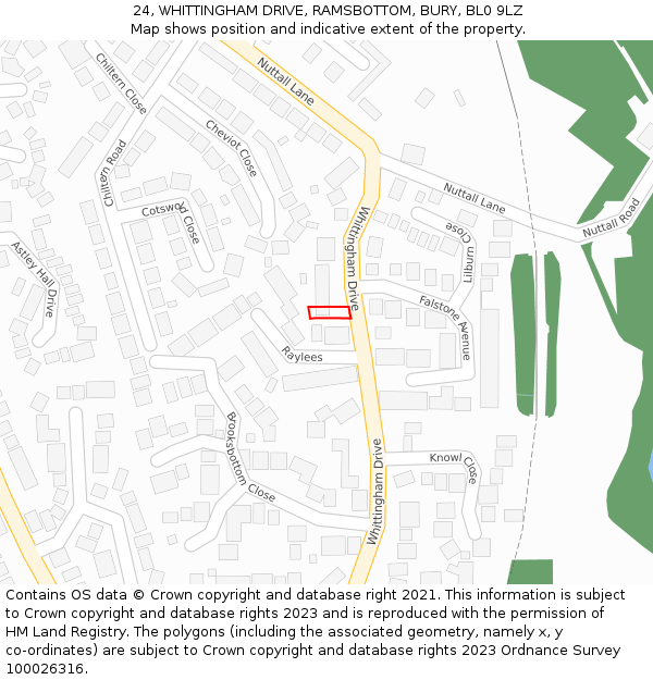 24, WHITTINGHAM DRIVE, RAMSBOTTOM, BURY, BL0 9LZ: Location map and indicative extent of plot