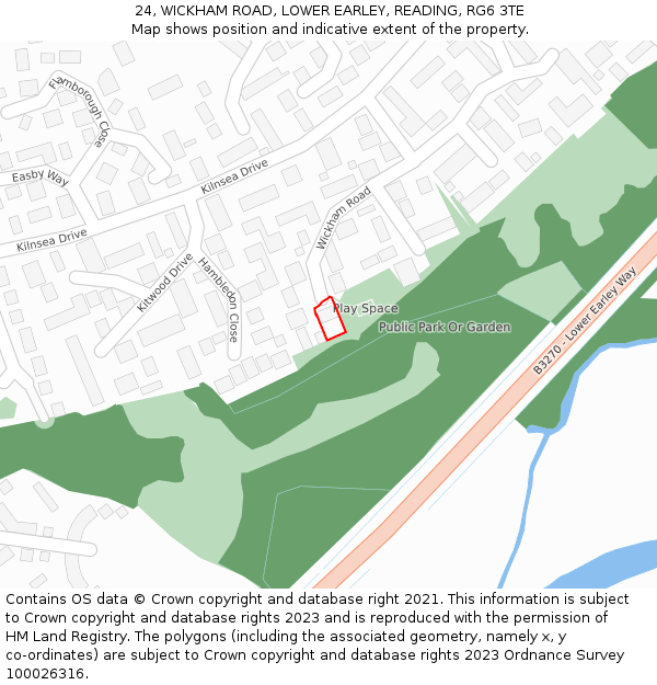 24, WICKHAM ROAD, LOWER EARLEY, READING, RG6 3TE: Location map and indicative extent of plot
