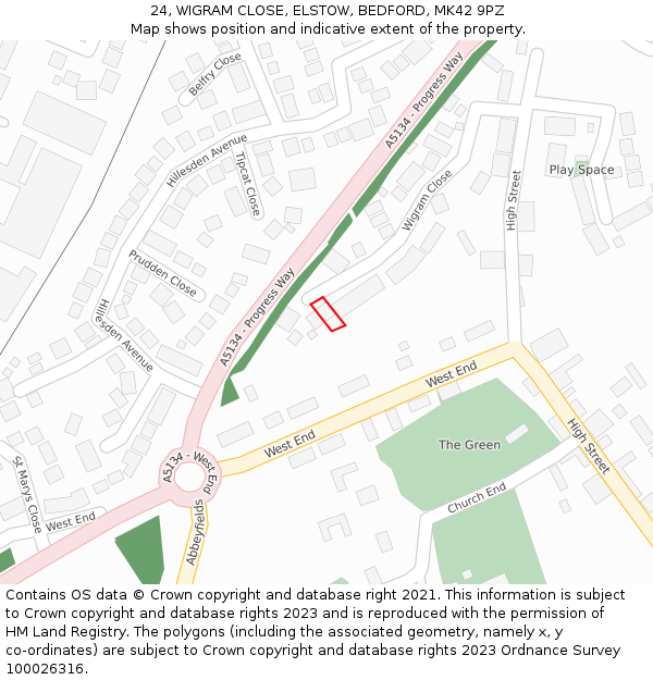 24, WIGRAM CLOSE, ELSTOW, BEDFORD, MK42 9PZ: Location map and indicative extent of plot