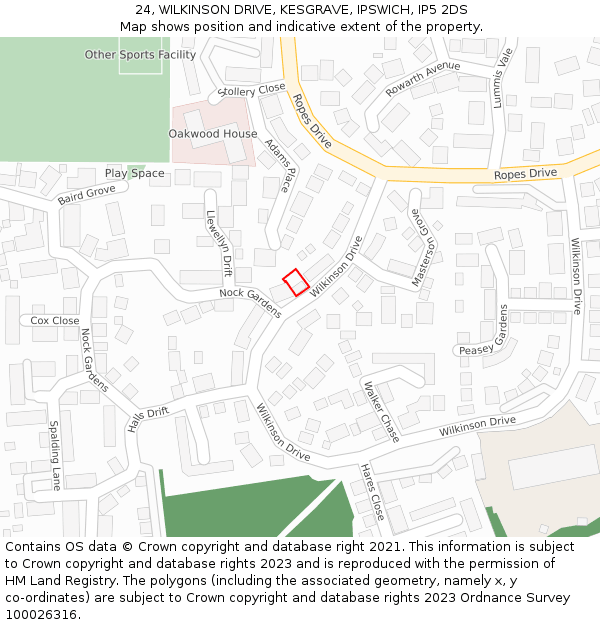 24, WILKINSON DRIVE, KESGRAVE, IPSWICH, IP5 2DS: Location map and indicative extent of plot