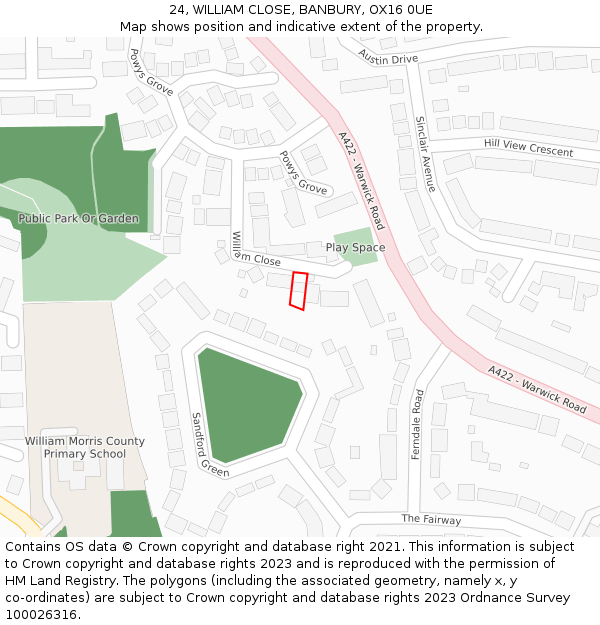 24, WILLIAM CLOSE, BANBURY, OX16 0UE: Location map and indicative extent of plot
