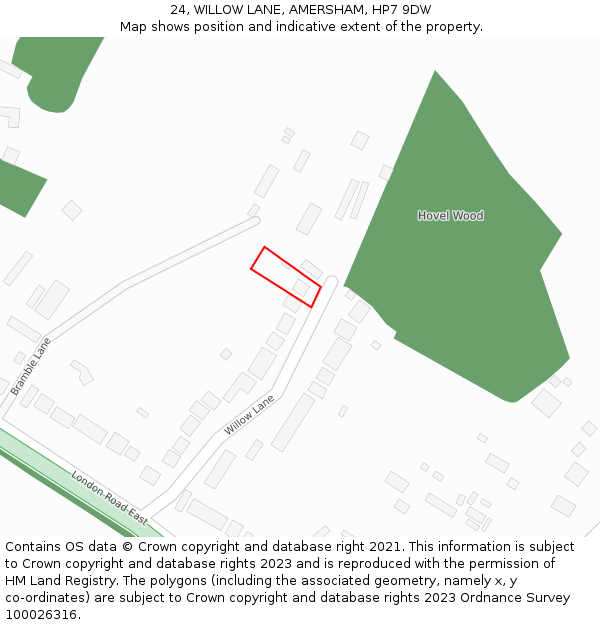 24, WILLOW LANE, AMERSHAM, HP7 9DW: Location map and indicative extent of plot
