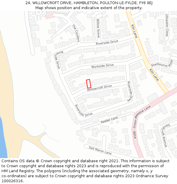 24, WILLOWCROFT DRIVE, HAMBLETON, POULTON-LE-FYLDE, FY6 9EJ: Location map and indicative extent of plot