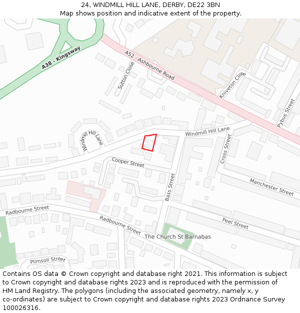 24, WINDMILL HILL LANE, DERBY, DE22 3BN: Location map and indicative extent of plot
