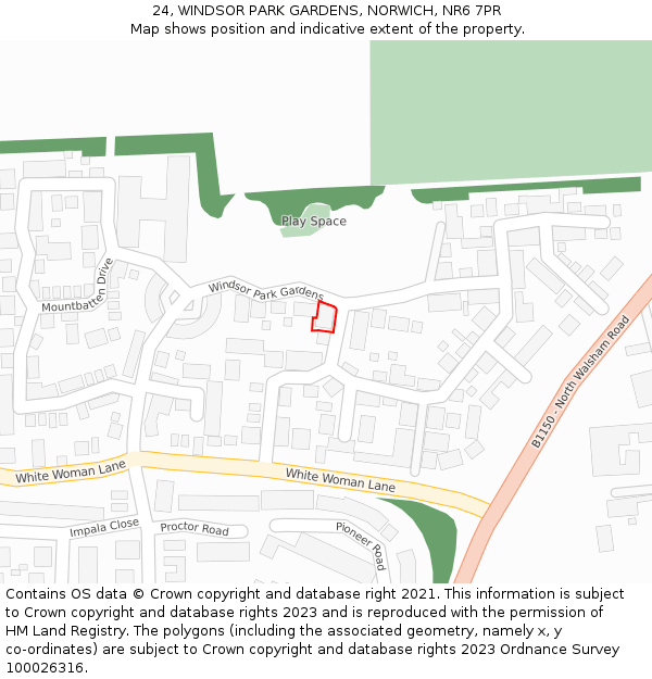 24, WINDSOR PARK GARDENS, NORWICH, NR6 7PR: Location map and indicative extent of plot
