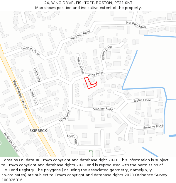 24, WING DRIVE, FISHTOFT, BOSTON, PE21 0NT: Location map and indicative extent of plot