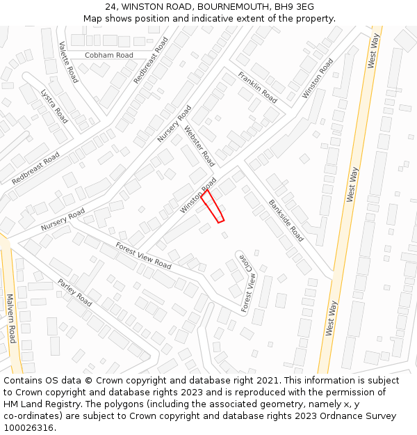 24, WINSTON ROAD, BOURNEMOUTH, BH9 3EG: Location map and indicative extent of plot