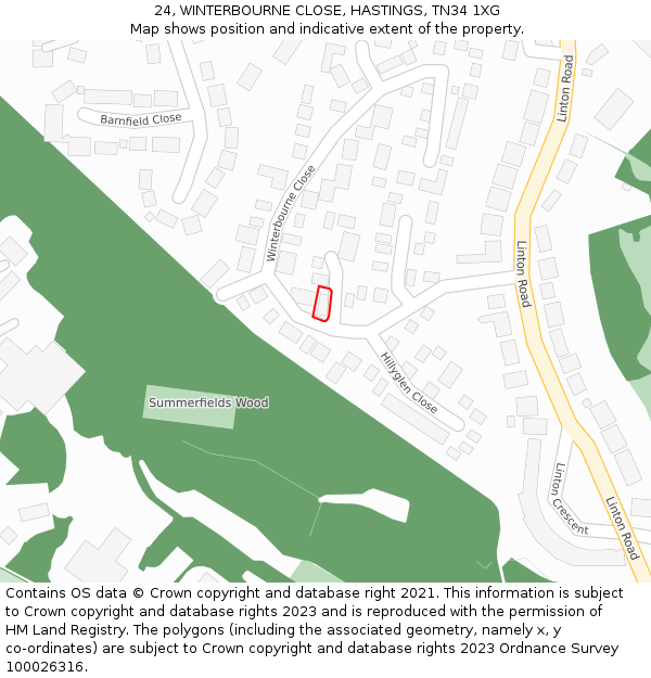 24, WINTERBOURNE CLOSE, HASTINGS, TN34 1XG: Location map and indicative extent of plot