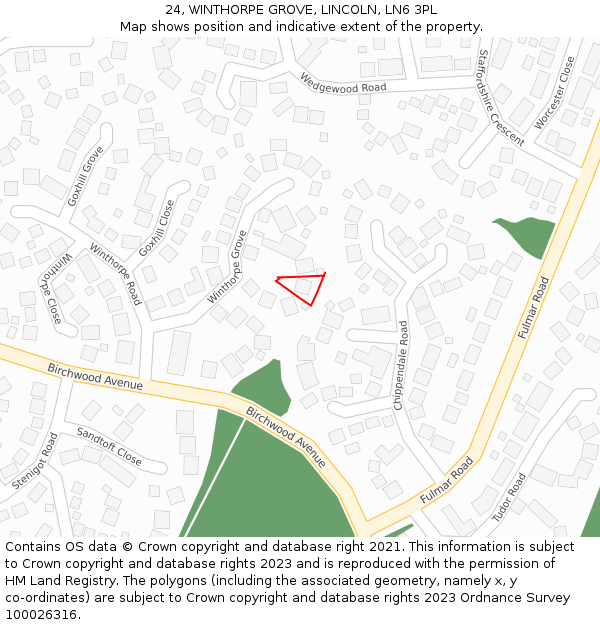 24, WINTHORPE GROVE, LINCOLN, LN6 3PL: Location map and indicative extent of plot