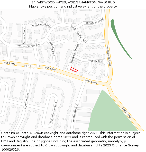 24, WISTWOOD HAYES, WOLVERHAMPTON, WV10 8UQ: Location map and indicative extent of plot
