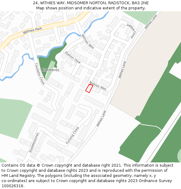 24, WITHIES WAY, MIDSOMER NORTON, RADSTOCK, BA3 2NE: Location map and indicative extent of plot