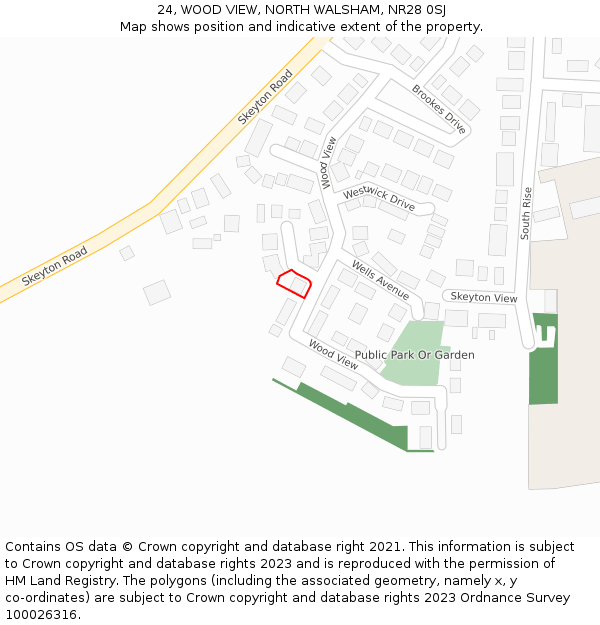 24, WOOD VIEW, NORTH WALSHAM, NR28 0SJ: Location map and indicative extent of plot