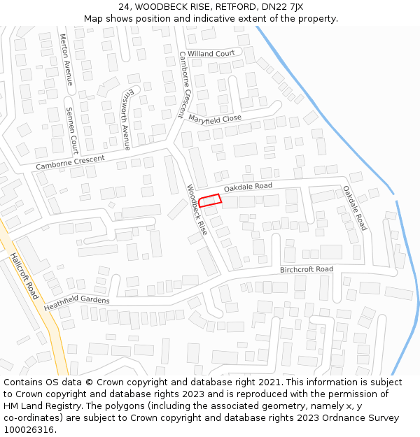 24, WOODBECK RISE, RETFORD, DN22 7JX: Location map and indicative extent of plot