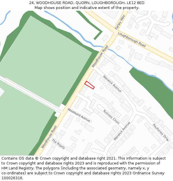24, WOODHOUSE ROAD, QUORN, LOUGHBOROUGH, LE12 8ED: Location map and indicative extent of plot