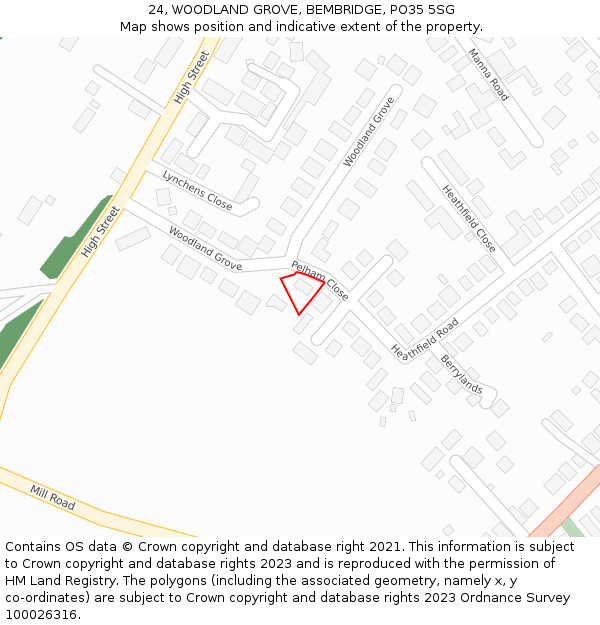 24, WOODLAND GROVE, BEMBRIDGE, PO35 5SG: Location map and indicative extent of plot
