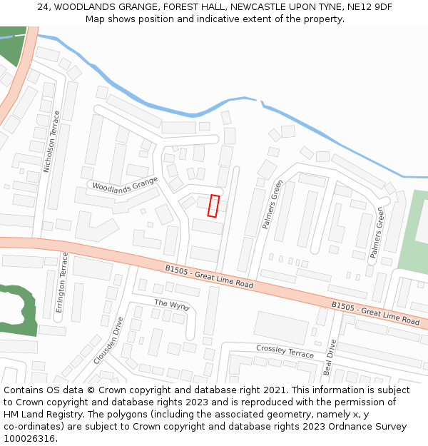 24, WOODLANDS GRANGE, FOREST HALL, NEWCASTLE UPON TYNE, NE12 9DF: Location map and indicative extent of plot