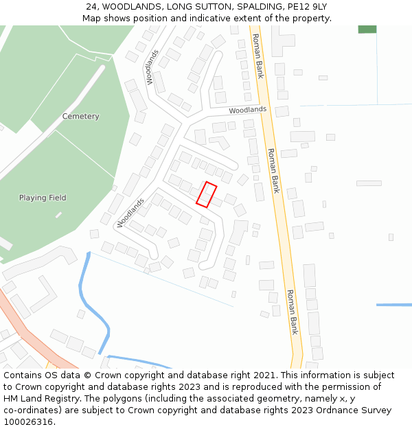 24, WOODLANDS, LONG SUTTON, SPALDING, PE12 9LY: Location map and indicative extent of plot