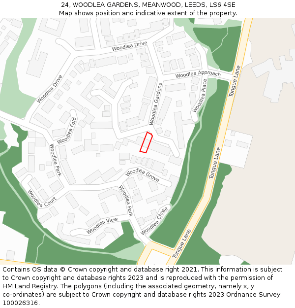 24, WOODLEA GARDENS, MEANWOOD, LEEDS, LS6 4SE: Location map and indicative extent of plot
