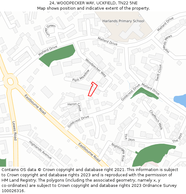 24, WOODPECKER WAY, UCKFIELD, TN22 5NE: Location map and indicative extent of plot