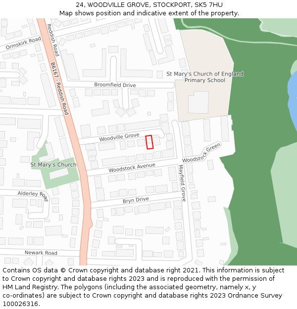 24, WOODVILLE GROVE, STOCKPORT, SK5 7HU: Location map and indicative extent of plot