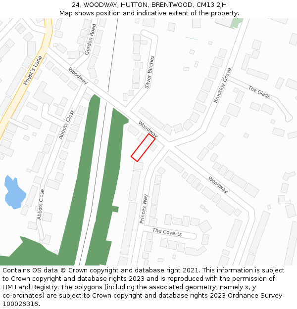 24, WOODWAY, HUTTON, BRENTWOOD, CM13 2JH: Location map and indicative extent of plot