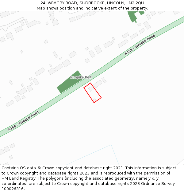 24, WRAGBY ROAD, SUDBROOKE, LINCOLN, LN2 2QU: Location map and indicative extent of plot