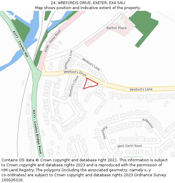 24, WREFORDS DRIVE, EXETER, EX4 5AU: Location map and indicative extent of plot