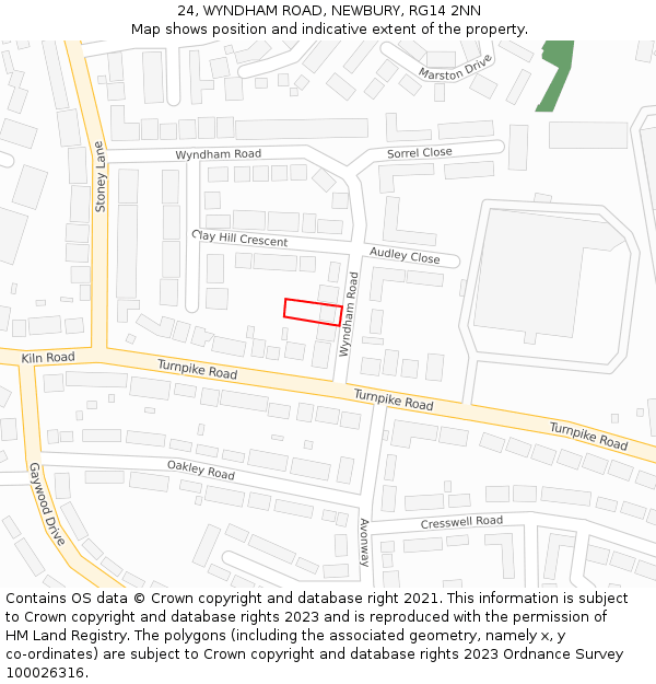 24, WYNDHAM ROAD, NEWBURY, RG14 2NN: Location map and indicative extent of plot