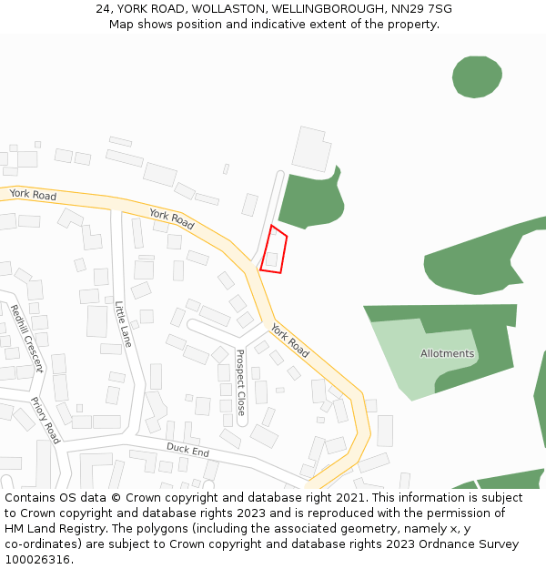 24, YORK ROAD, WOLLASTON, WELLINGBOROUGH, NN29 7SG: Location map and indicative extent of plot