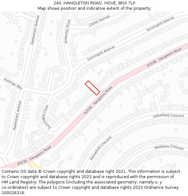 240, HANGLETON ROAD, HOVE, BN3 7LP: Location map and indicative extent of plot