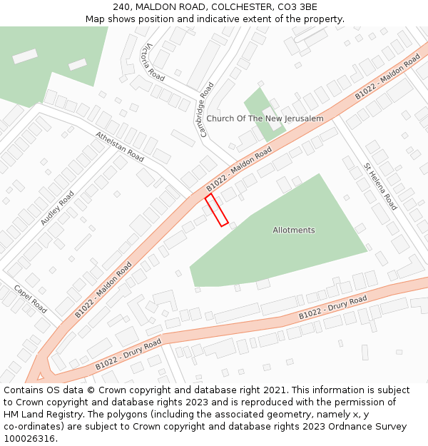 240, MALDON ROAD, COLCHESTER, CO3 3BE: Location map and indicative extent of plot
