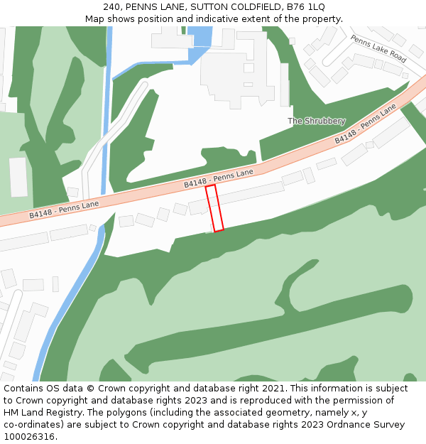 240, PENNS LANE, SUTTON COLDFIELD, B76 1LQ: Location map and indicative extent of plot