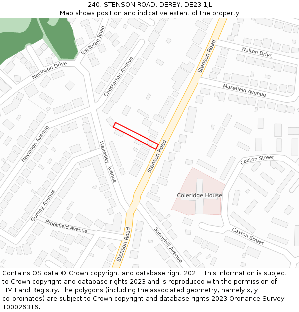 240, STENSON ROAD, DERBY, DE23 1JL: Location map and indicative extent of plot
