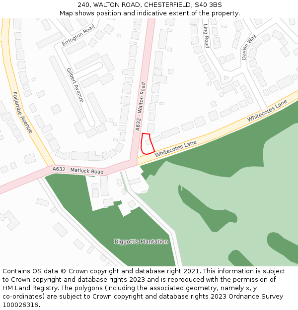 240, WALTON ROAD, CHESTERFIELD, S40 3BS: Location map and indicative extent of plot