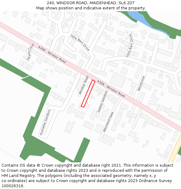 240, WINDSOR ROAD, MAIDENHEAD, SL6 2DT: Location map and indicative extent of plot