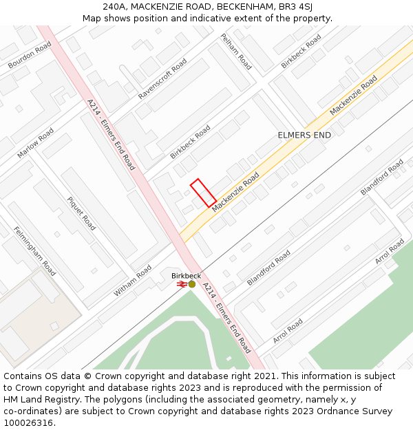 240A, MACKENZIE ROAD, BECKENHAM, BR3 4SJ: Location map and indicative extent of plot
