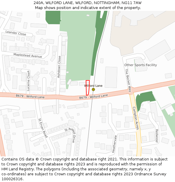 240A, WILFORD LANE, WILFORD, NOTTINGHAM, NG11 7AW: Location map and indicative extent of plot