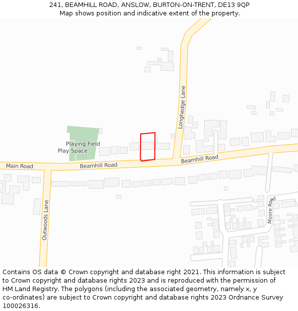 241, BEAMHILL ROAD, ANSLOW, BURTON-ON-TRENT, DE13 9QP: Location map and indicative extent of plot