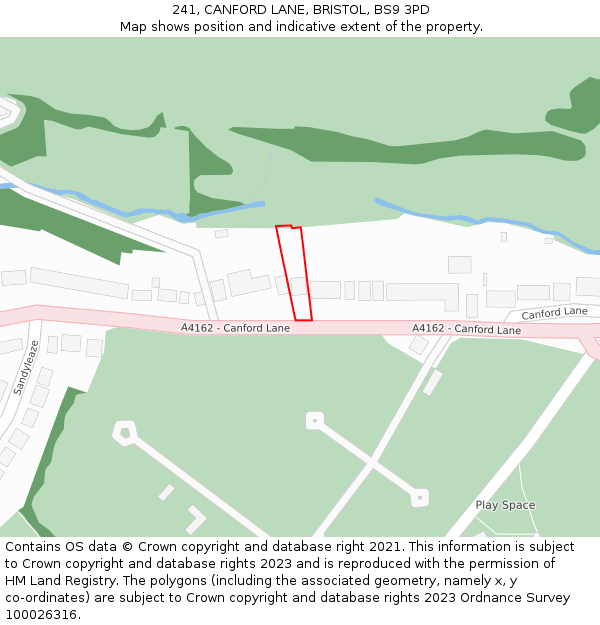 241, CANFORD LANE, BRISTOL, BS9 3PD: Location map and indicative extent of plot