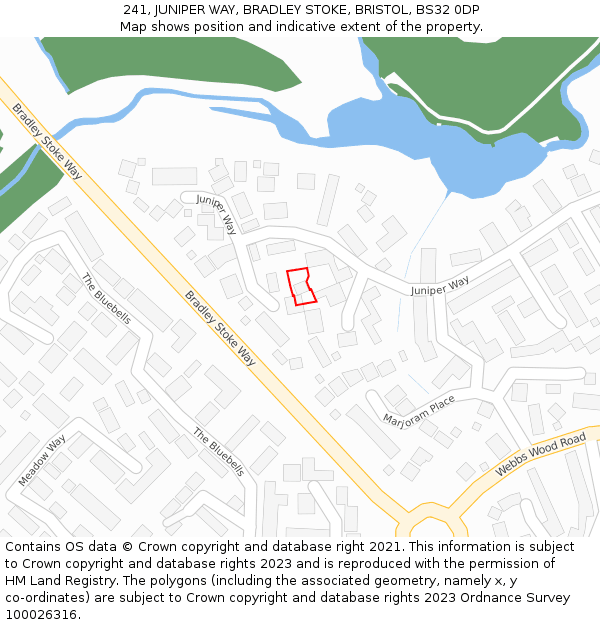 241, JUNIPER WAY, BRADLEY STOKE, BRISTOL, BS32 0DP: Location map and indicative extent of plot