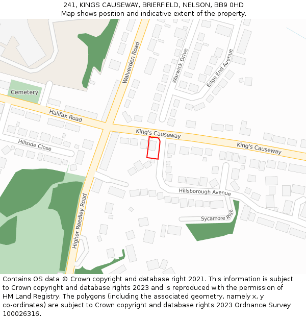 241, KINGS CAUSEWAY, BRIERFIELD, NELSON, BB9 0HD: Location map and indicative extent of plot