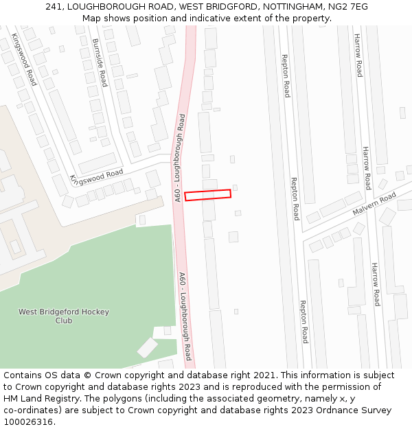 241, LOUGHBOROUGH ROAD, WEST BRIDGFORD, NOTTINGHAM, NG2 7EG: Location map and indicative extent of plot