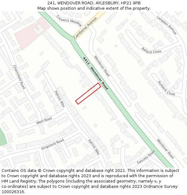 241, WENDOVER ROAD, AYLESBURY, HP21 9PB: Location map and indicative extent of plot