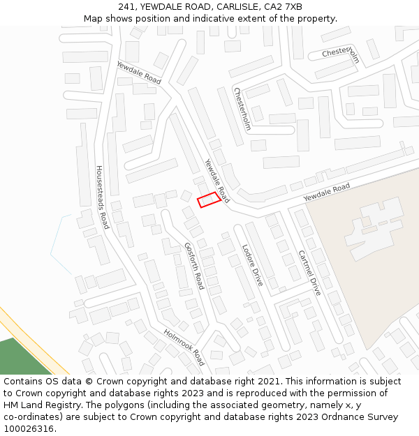 241, YEWDALE ROAD, CARLISLE, CA2 7XB: Location map and indicative extent of plot