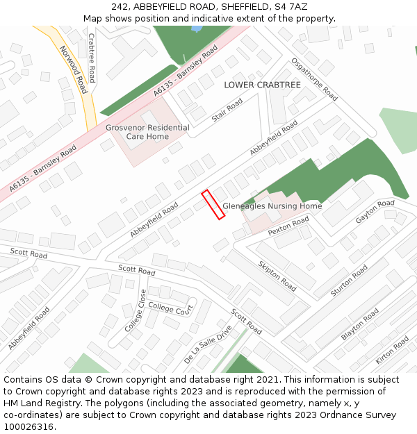 242, ABBEYFIELD ROAD, SHEFFIELD, S4 7AZ: Location map and indicative extent of plot