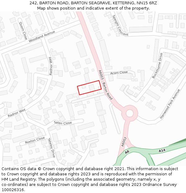 242, BARTON ROAD, BARTON SEAGRAVE, KETTERING, NN15 6RZ: Location map and indicative extent of plot