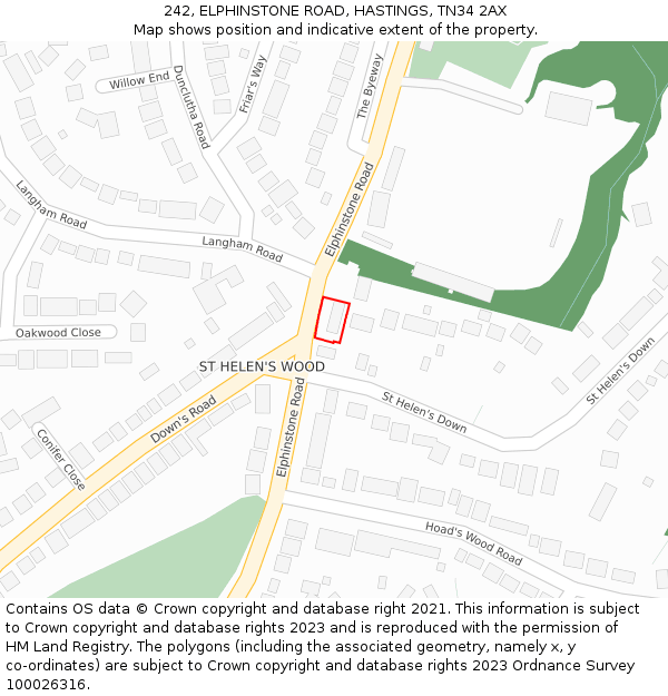 242, ELPHINSTONE ROAD, HASTINGS, TN34 2AX: Location map and indicative extent of plot